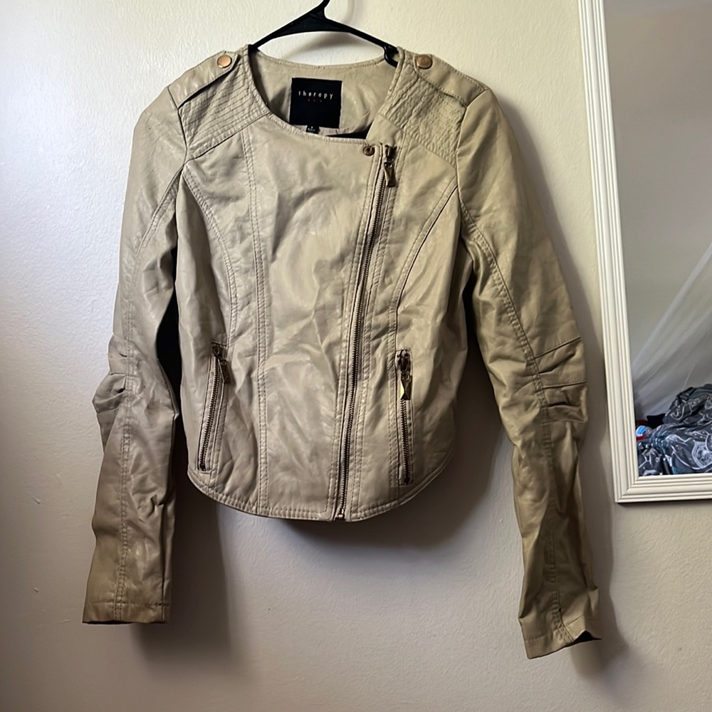 Beige, leather jacket